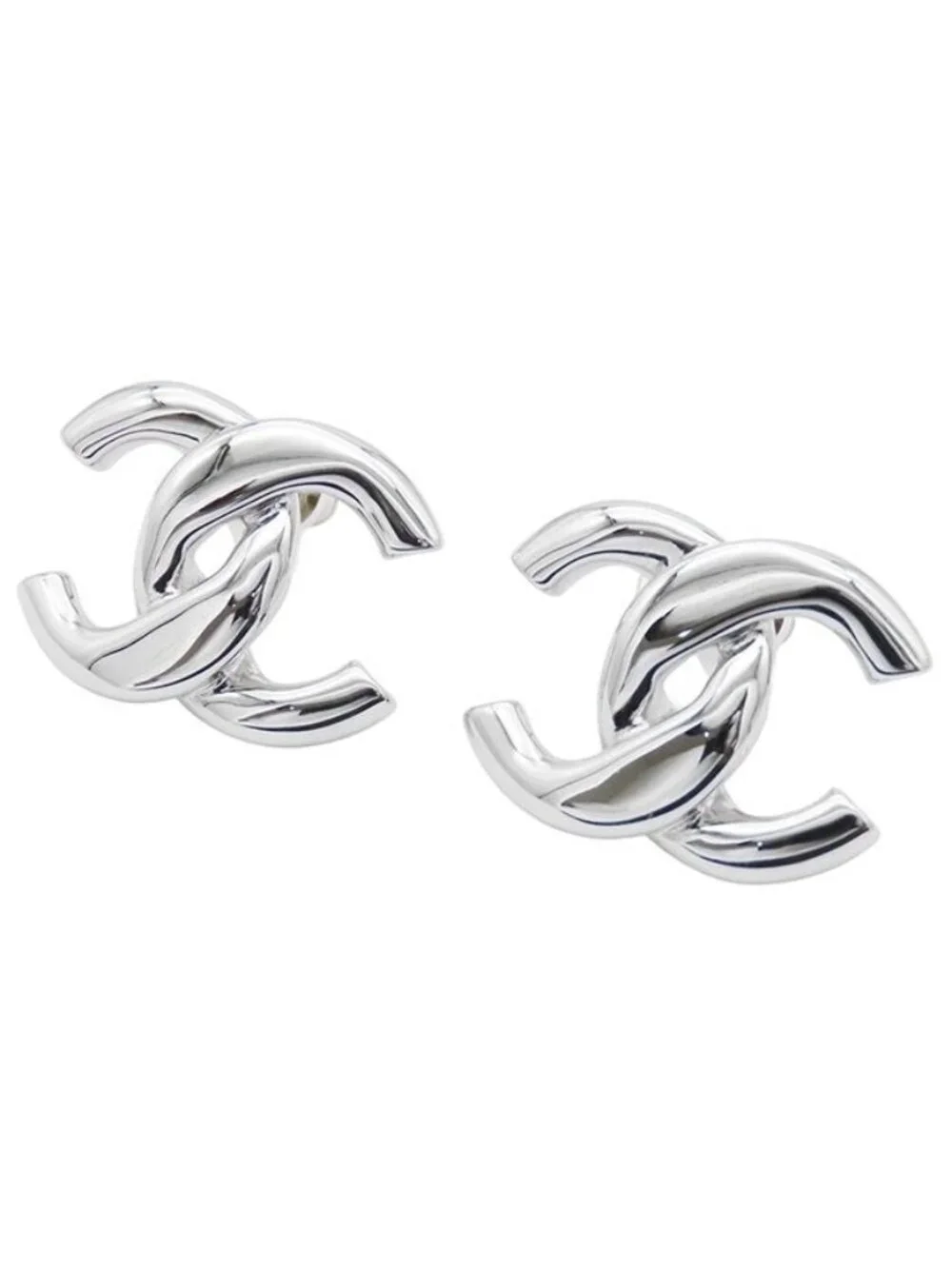 Chanel Earrings Silver Metal CC Logo